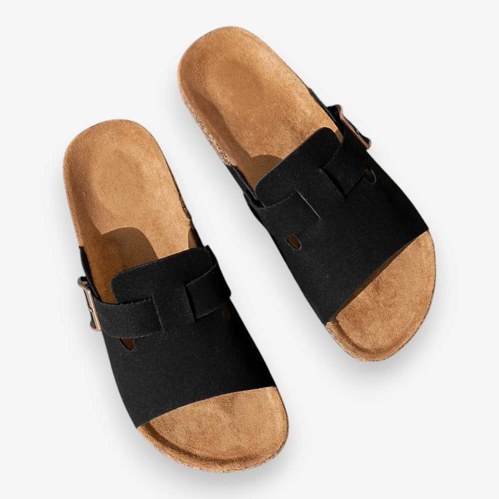 Mules Sandales En Suède À Boucle